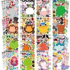 Kids Cartoon Animal Face Stickers 24 Sheets PVC Material for Party Favors Crafts Classroom Kindergarten Ages 4-8