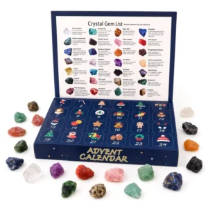 Kids Christmas Crystal Advent Calendar 24-Day Rough Gemstone Blind Box Purple Gift Set