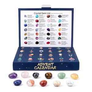 Kids Crystal Advent Calendar 24-Day Tumbled Gemstone Christmas Blind Box Purple