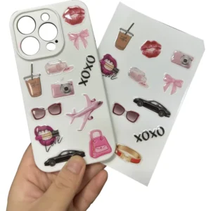 Kiss Cut A6 Size Epoxy Decorative Sticker Sheet Custom 3D Dome Gel Crystal for Mobile Phone Back Cover