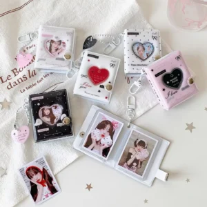 Korean Style 2-Inch PVC Sticker Album for ID Photo Cards, Keychain Charms, Hollow Heart