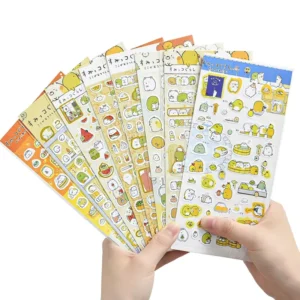 Korean-Style Corner Creature Adhesive Flat Stickers, Gold-Stamped Cartoon Animal and Watermelon Designs