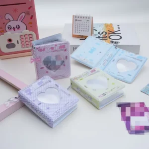 Kpop Photo Card Holder 3-in-1 with 36 Pockets Heart Hollowed Binder Picture Protector ID Card Storage Plastic Keychain