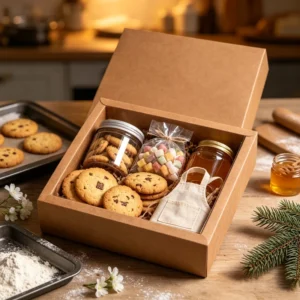 Kraft Baking Gift Box Set with Cookie Jar, Marshmallows, Honey, Mini Apron, Cookies, and Flour