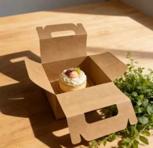 Kraft Paper Cake Box with Handle, Foldable Eco-Friendly Pastry Takeaway Box for Bakery Desserts