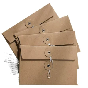 Kraft Paper Envelope with Button and String Closure for Gifts and Wallets