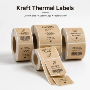 Kraft Thermal Labels Roll Eco-Friendly Brown Paper Stickers for Thermal Printers