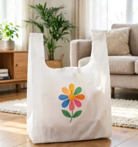 LDPE Gusset Printed T-Shirt Shopping Vest Carrier Bags with Long Handles