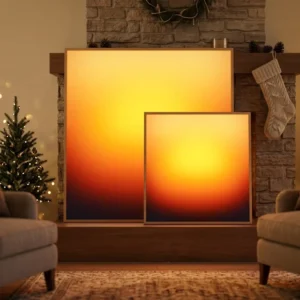 LED Art Deco Square Acrylic Touch Sensing Painting with APP Remote, Backlit Sunrise Light Box for Living Room Mantel