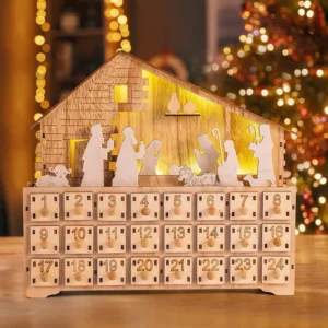 LED Light Advent Calendar Drawers Countdown to Christmas Ornaments Rustic Wooden Decor Home Furniture Living Room