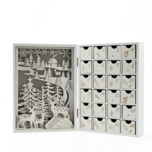 LED White Wooden 24-Day Advent Calendar Drawer Storage Box