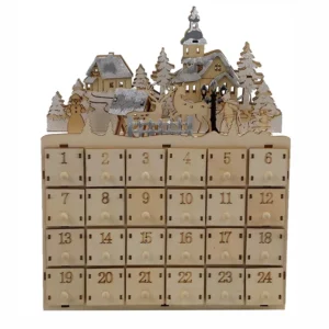 LED Wooden 24-Day Advent Calendar with Christmas Tree Light