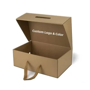 LOW MOQ Custom Corrugated Cardboard Handbag Packaging Clothing Underwear Shoe Paper Box With Ribbon Handle