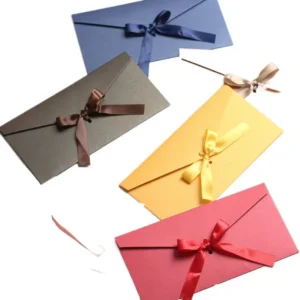 Large Colorful Pearlescent Kraft Paper Envelopes with Ribbon Bow