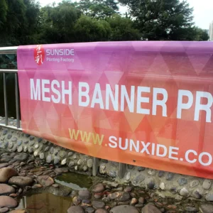 Large Format Mesh Banner with Reinforced Corners and Rope Hem for Event Tent Sidewalls