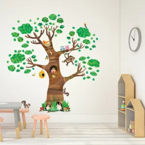 Large Jungle Cartoon Animal Wall Stickers for Children’s Bedroom, Nursery, or School