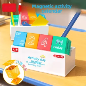 Large Magnetic Activity Calendar with Monthly, Daily, and Weekly Display, Cube Block with Bottom Holder