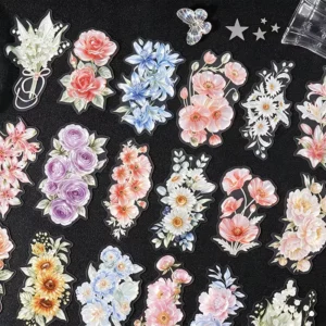 Large PET Self-Adhesive Eco-Friendly Glossy 3D Stained Glass Flower Decals for Journaling Decor