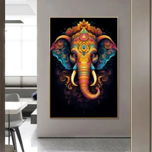 Large Panoramic Ganesh Wall Art Hindu Glass Printing Decor Tempered Glass with Canvas Base for Home Decor