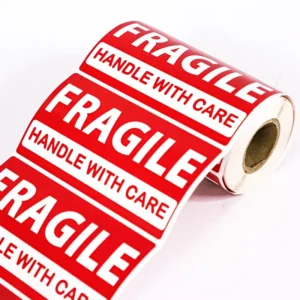 Large Roll Adhesive Packaging Labels, Red Warning Glass, Handle with Care, Fragile