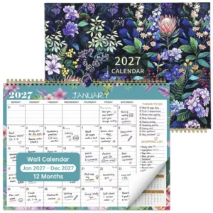 Large Wall Calendar Floral Art Print Monthly Organizer With Reinforced Metal Hanging Hole
