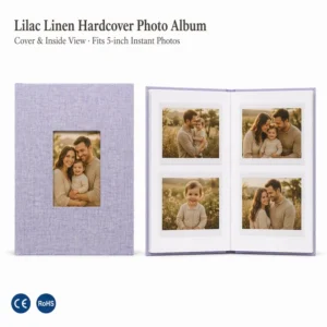 Lavender Linen Hardcover Photo Album 52 Photos 5 Inch Horizontal Instant Print Vertical Design 350gsm CE Certified