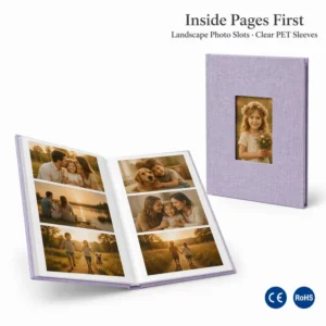 Lavender Linen Photo Album Gift Box Set 52 Photos Rounded Corners 5 Inch Instant Print for Anniversary Birthday