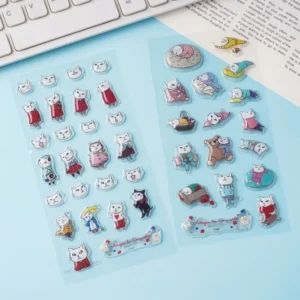 Lazy Kitty Jelly Clear 3D Domed Epoxy Pet Animal Decor Stickers