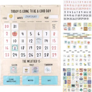 Learning Calendar Wall Chart Homeschool Supplies Interactive Pocket Chart for Toddlers Kids Preschool Activity Board