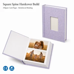 Lilac Linen Hardcover Photo Album, 52 Photos, Round Corners, 5-Inch Landscape Instant Pictures, Baby Family Memory