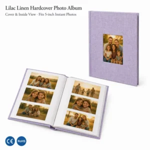 Lilac Linen Hardcover Photo Album, Reinforced Square Spine, 5-Inch Instant Photos