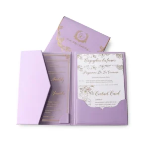 Lilac Purple Tri-Fold Wedding Invitation Card Gold Foil Stamping Paper Card Clear Acrylic Invitation and Envelope