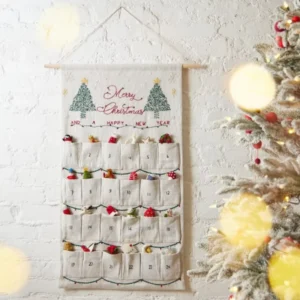Linen Advent Calendar for Children with Set of 24 Mini Ornaments Fabric Christmas Calendar