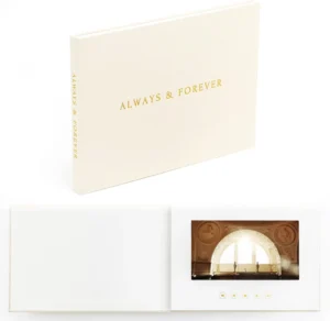 Linen-Bound Video Book 7″ IPS Display Gold Foil Stamping 3-Hour Video Playback 4GB Storage A4 1024×600