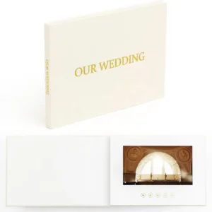 Linen-Bound Wedding Video Book with 7-Inch IPS Screen and 4GB Memory for Bridal Shower Keepsake