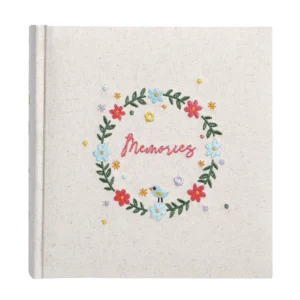 Linen Cover Embroidered Photo Album 4×6 with 200-Photo Capacity