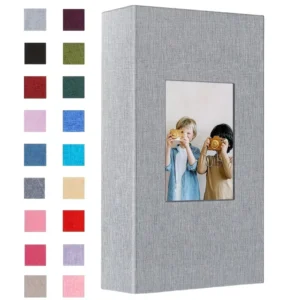 Linen Cover Photo Album 6-Inch 300 Sleeves Binder 4 x 6 Inch Weeding Photo Album Kids Vacation with Front Window