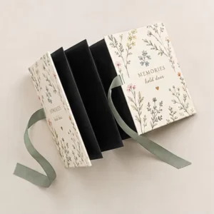 Linen Hardcover Folding Black Photo Album Clipbook Memory Book with Ribbon Closure