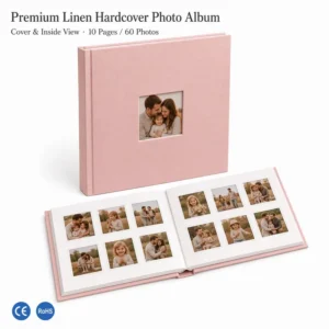 Linen Hardcover Photo Album for Photographers, 60 Photos, PET Slots, Square Spine Binding, Wedding Studio Proofs