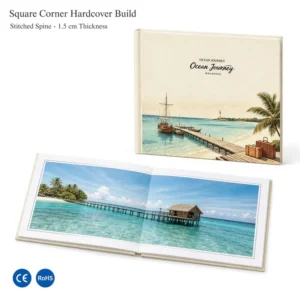 Linen Photo Album, 8 Photos, Silver Border, 20x15cm, Self-Adhesive Pages, 180-Degree Flat-Open