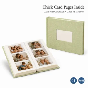 Linen Photo Album with Anti-Burst Spine PET Sleeves Square Window and 40 Photos for Family Memory Storage