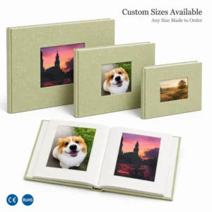 Linen Photo Album with Square Window, 40 PET Inner-Page Pockets