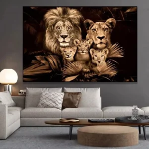 Lion Family Canvas Wall Art Print Nature Mural