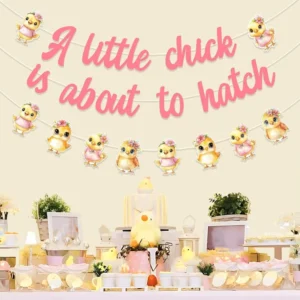 Little Chick Baby Shower Banner Chicken Banner for Girls Farm Animals Party Supply