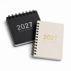 Logo Cover Top Coil Binding Perforated Tear Off Sheets Mini Black Planner A6 Pocket Calendar With Silver Stamped
