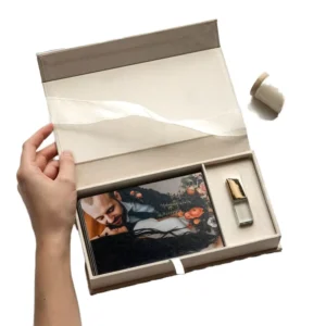 Luxury Custom Logo Wedding Photography Gift Box and Photo Album Slot Magnetic Rigid Cardboard Packaging Box for Studio