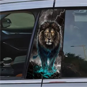 Male Lion Cartoon Car Pillar Sticker Lightning Window Post Trim Decals Self-Adhesive Waterproof PVC