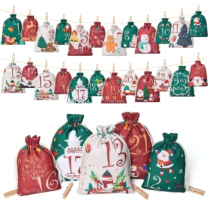 Manufacturer-produced Christmas Burlap Gift Bags Holiday Decoration Drawstring Countdown Advent Calendar Packaging Bags