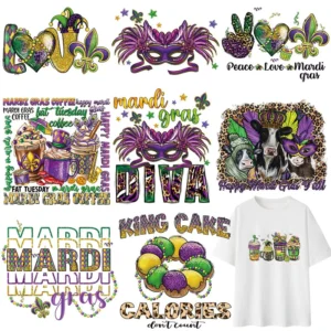 Mardi Gras Heat Transfer Sticker for Clothing, High Elasticity, Washable, Offset Printing