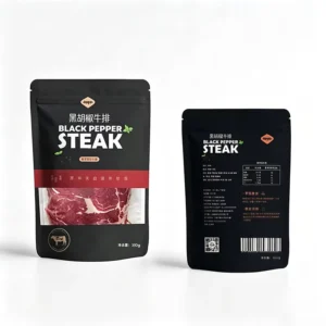 Matte Black Metallized Stand-Up Resealable Zipper Food Bags for Steak, Frozen Meat, and Snacks